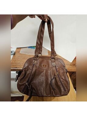 Treviso Brown Textured Hobo Bag with Front Slant Zippered Pockets